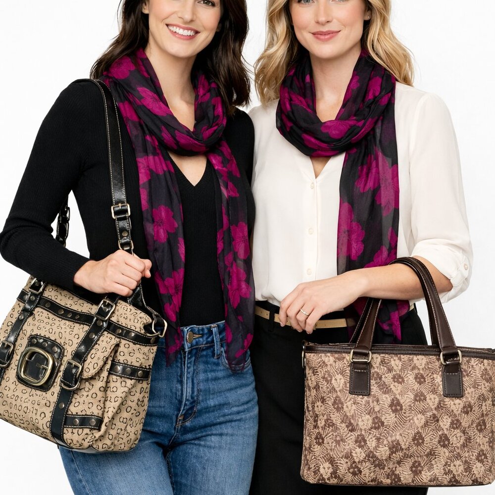 Vintage GUESS Shoulder Bag + Anne Klein Satchel + Hot Pink Scarf Bundle